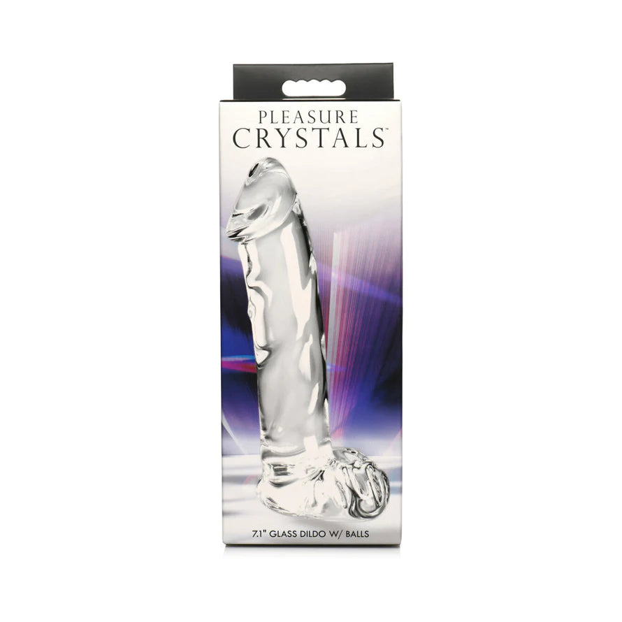 Pleasure Crystals Glass Dildo W/ Balls