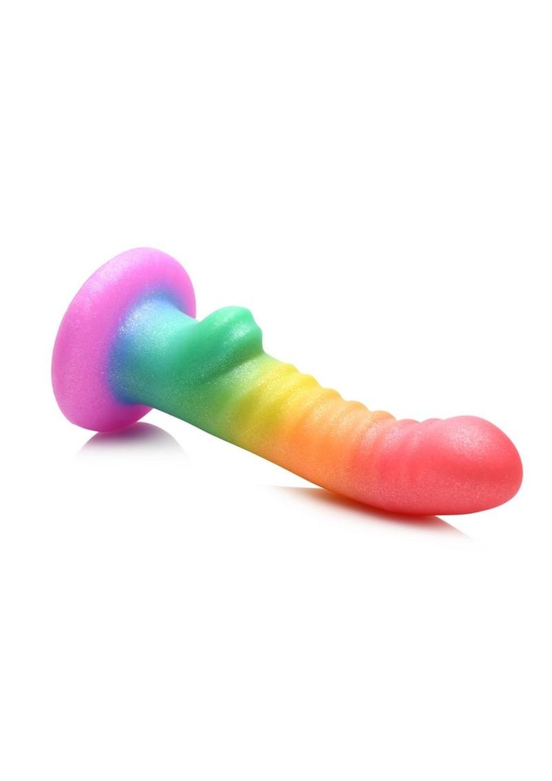 Simply Sweet Ribbed Silicone Dildo Rainbow