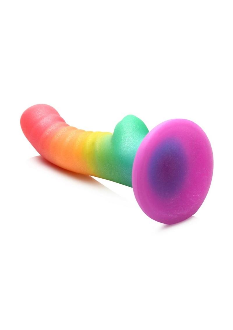 Simply Sweet Ribbed Silicone Dildo Rainbow