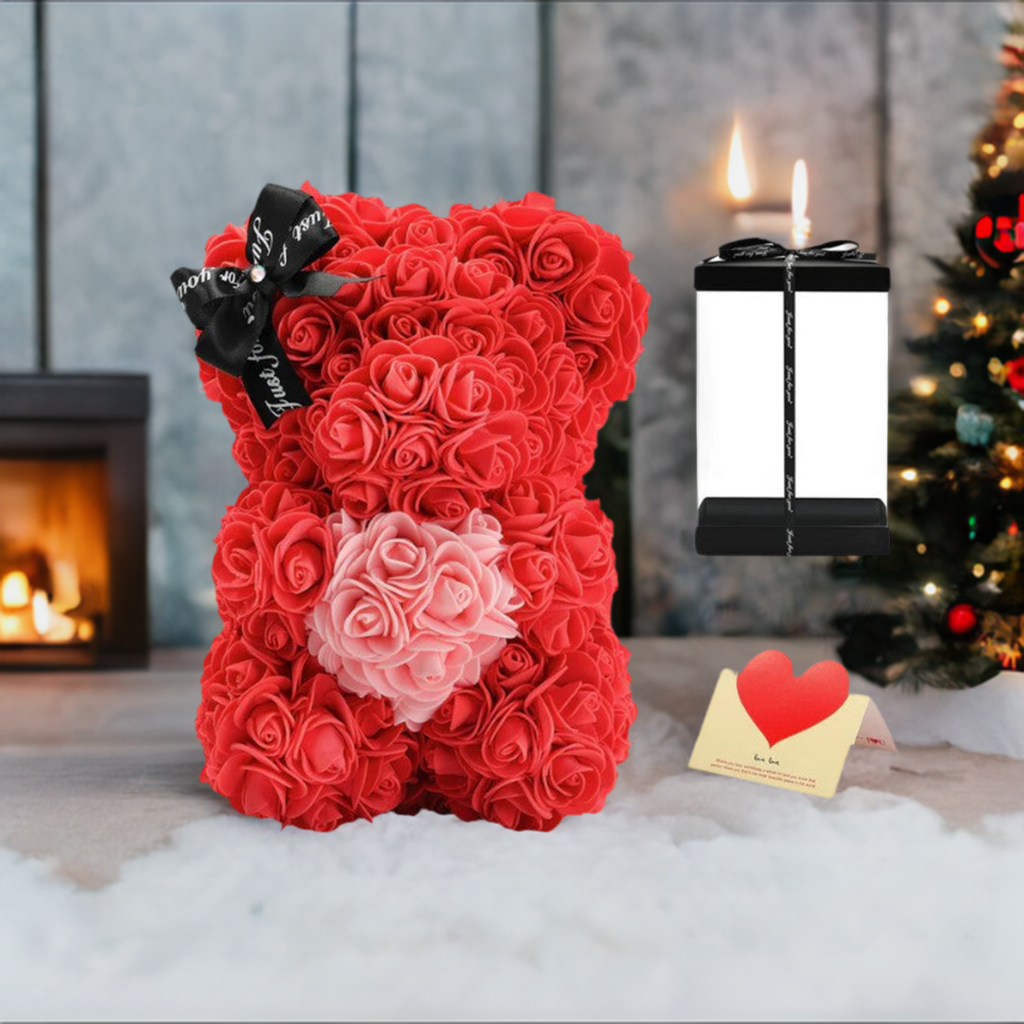 Rose Teddy Bear and Rose Ring Gift Box