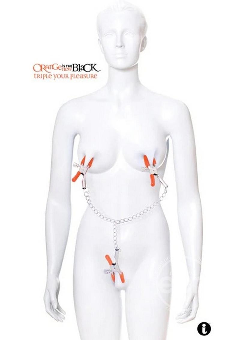 Orange Is The New Black Triple Your Pleasure Nipple and Clitoral Clamps with Chain