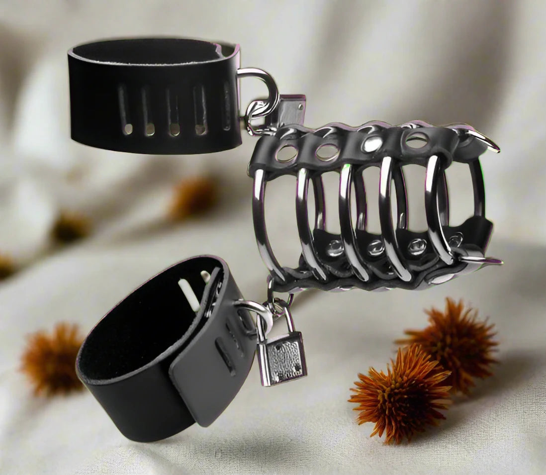 5 Ring Chastity Device With Cock And Ball Strap