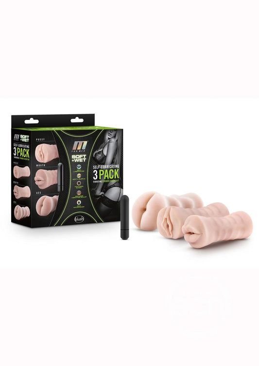 M for Men Soft & Wet Self-Lubricating Vibrating Masturbator Kit (Set Of 3)
