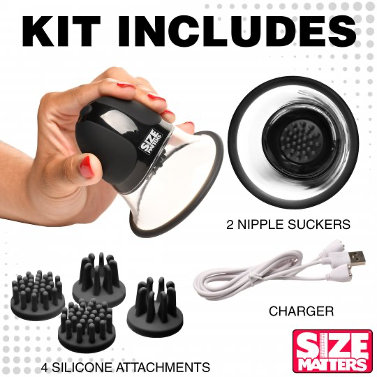 Size Matters 10X Rotating Silicone Nipple Suckers with 4 Attachments