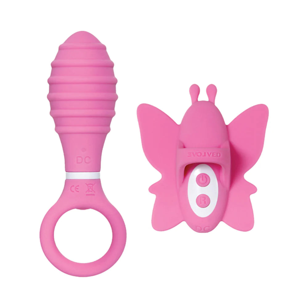 Evolved Double Date Rechargeable Silicone Vibrating Anal Plug and Clit Stimulator Couples Set