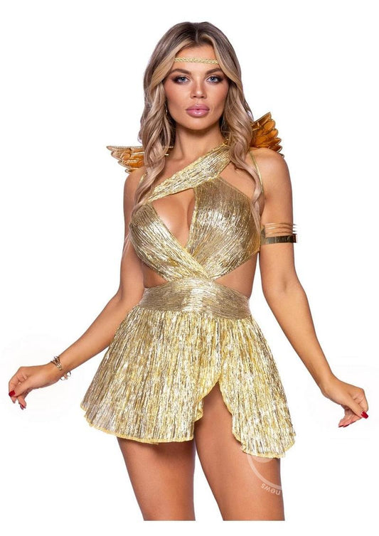 Vestido plisado con abertura asimétrica Golden Angel de Leg Avenue