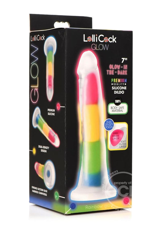 Lollicock Glow in the Dark Rainbow Silicone Dildo 7in