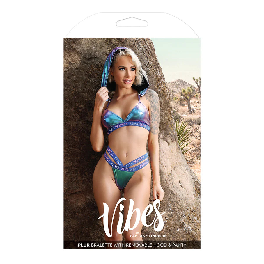 Vibes Plur Holographic Bralette with Removable Hood & Panty