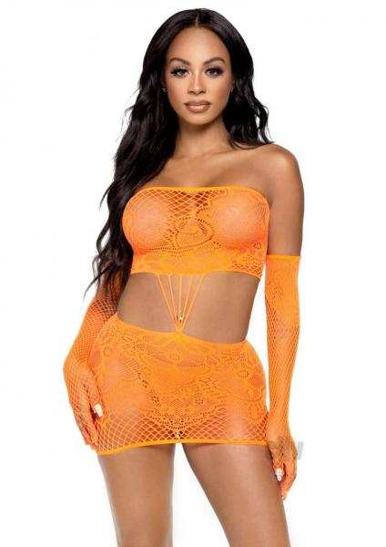 Strap Lace Tube Dress/gloves 2pc