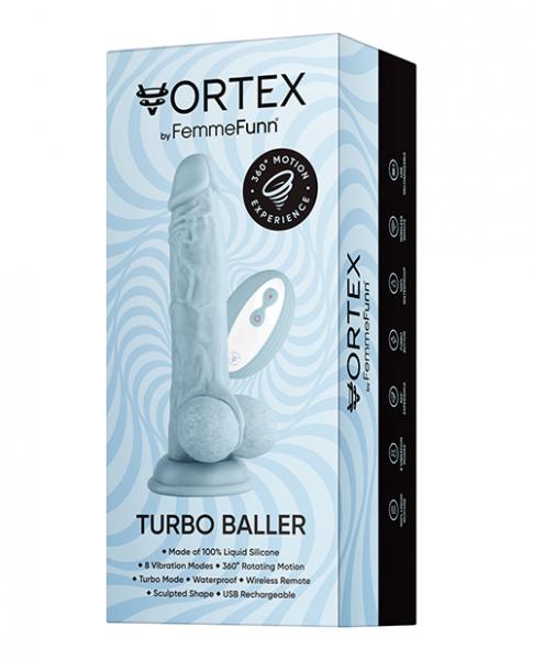 Femmefunn Vortex Turbo Baller 2.0 Rotating And Vibrating Dildo Light Blue