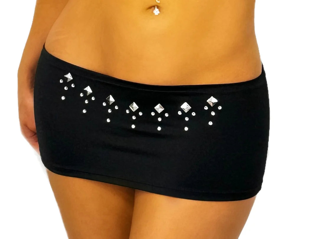 GR117BK - 6-Inch Mini Skirt with Rhinestones