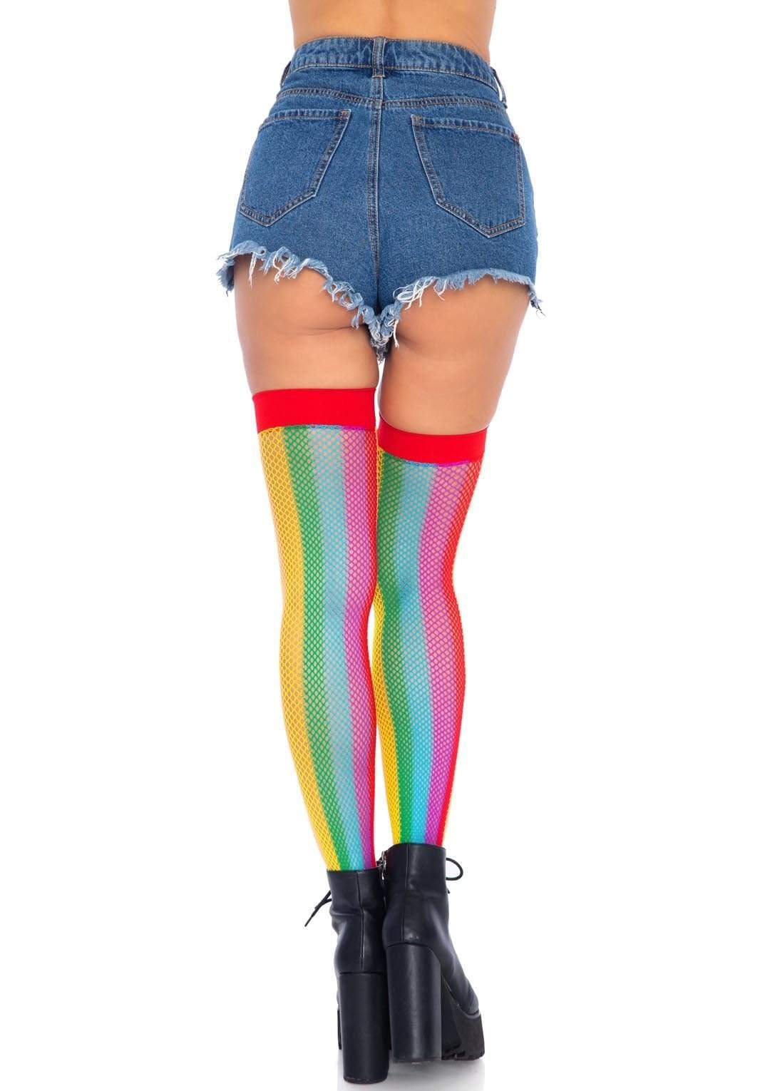 Rainbow Fishnet Thigh Highs