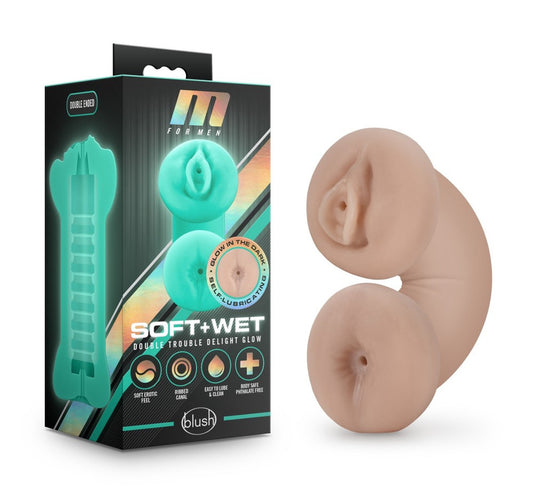 M for Men Soft and Wet Double Trouble Glow In The Dark Masturbator