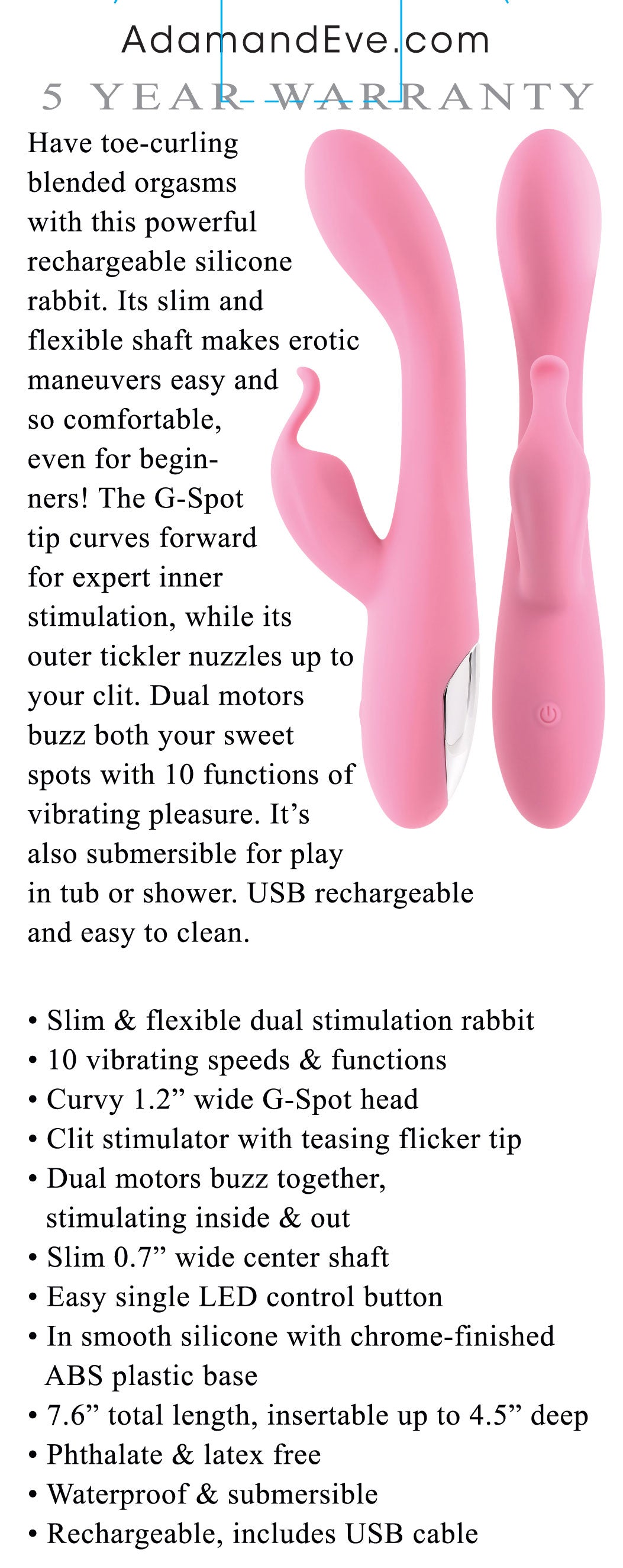 Eve's Rechargeable Slimline Rabbit