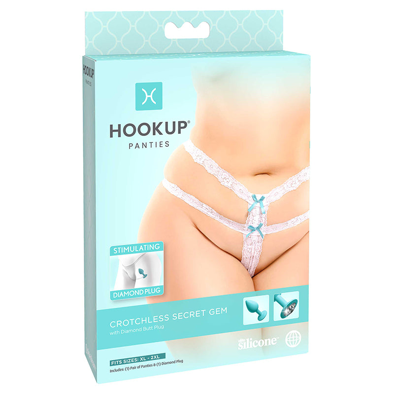 Hookup Crotchless Secret Gem White Fits Size XL-XXL