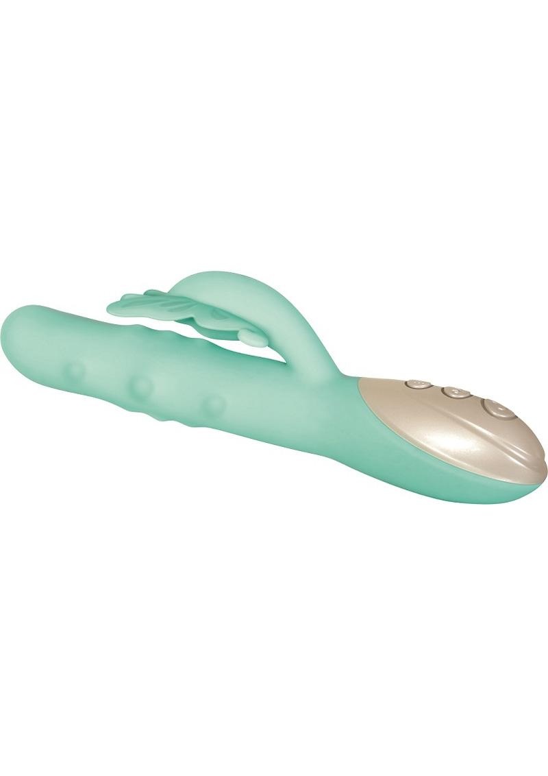 Grand Beaded Butterfly Rechargeable Silicone Vibrator - Green