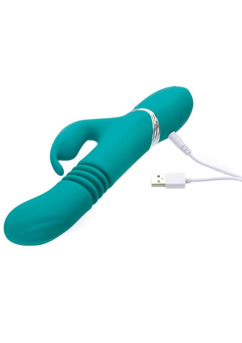 Adam & Eve Eve's Rechargeable Silicone Thrusting Rabbit Vibrator - Green