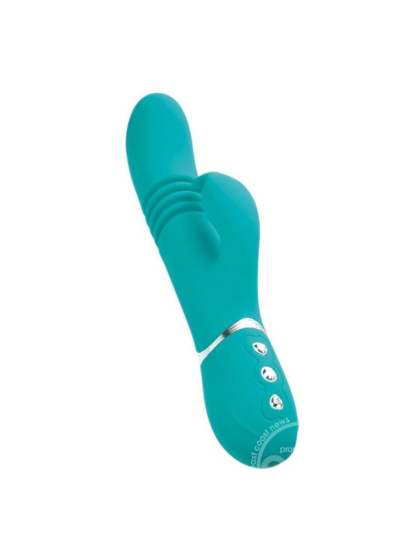 Adam & Eve Eve's Rechargeable Silicone Thrusting Rabbit Vibrator - Green