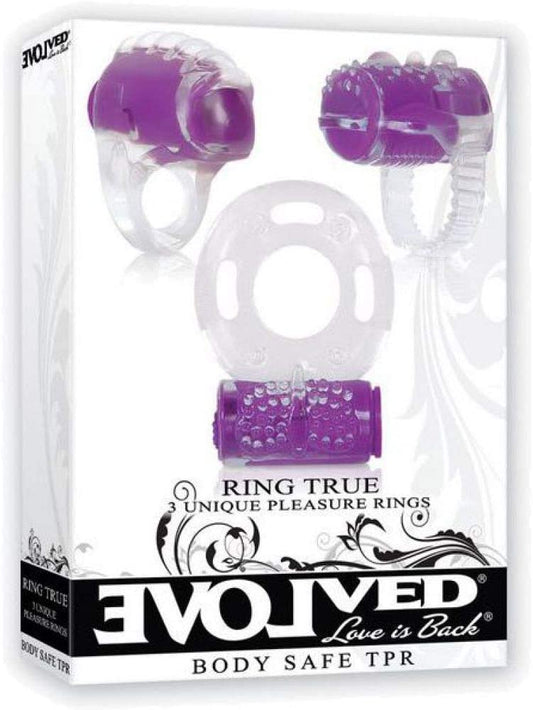 Ring True Unique Pleasure Kit de anillos Clear Purple Paquete de 3