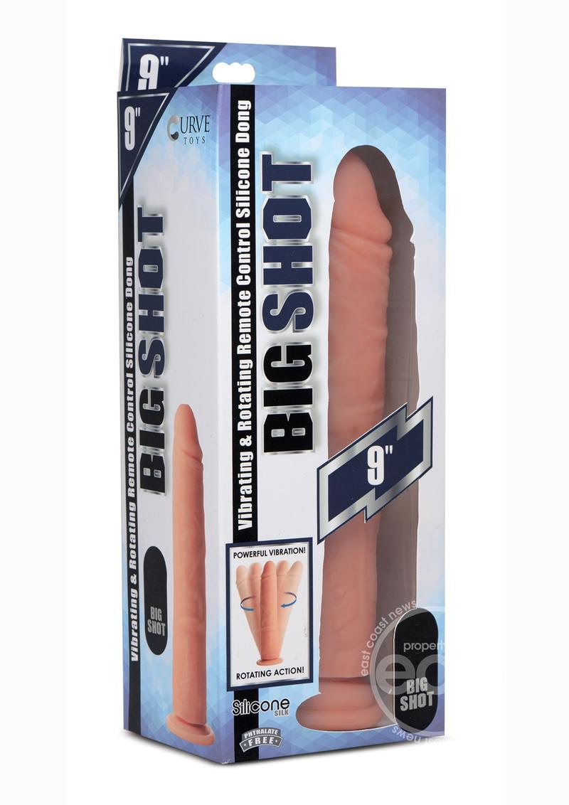Big Shot Silicone Vibrating & Twirling Remote Control Rechargeable Dildo 9in - Vanilla