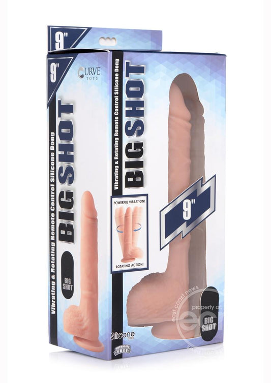 Big Shot Silicone Vibrating & Twirling Remote Control Rechargeable Dildo with Balls 9in - Vanilla