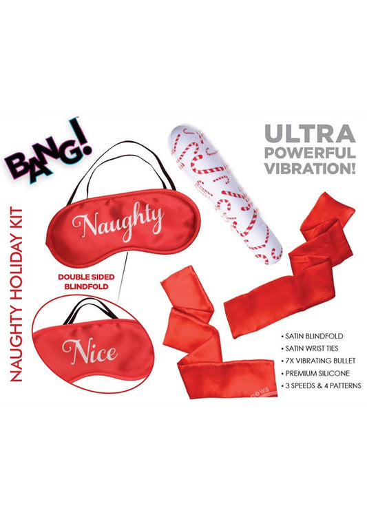 ¡Estallido! Naughty Holiday Blindfold and Wrist Ties Kit (juego de 3) - Rojo