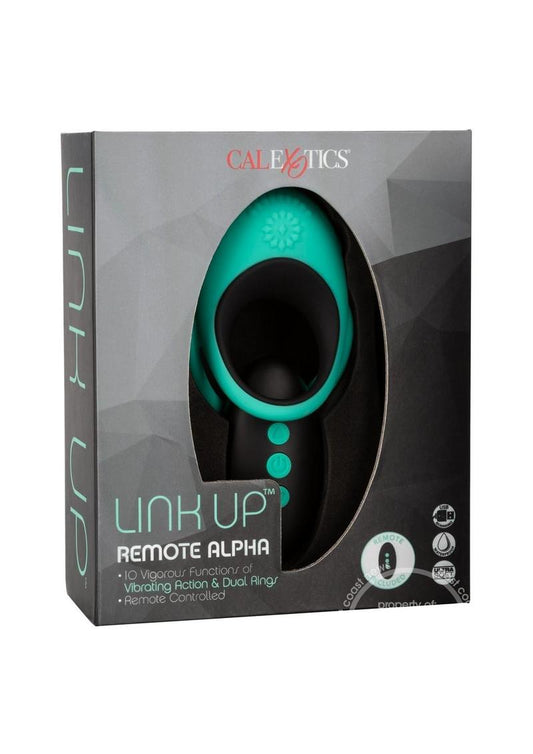 Link Up Remote Alpha Silicona Recargable Doble Anillo Estimulante para el Pene con Control Remoto - Verde/Negro