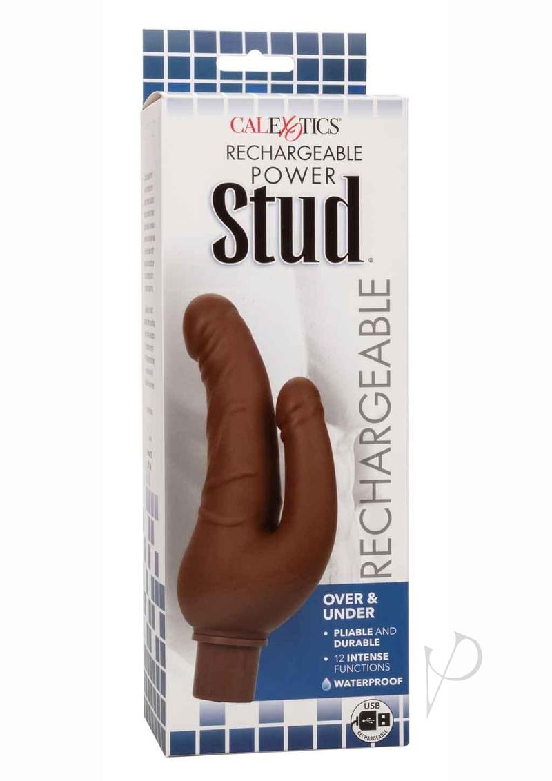 Recargable Power Stud Over &amp; Under Silicone Vibrating Double Dong