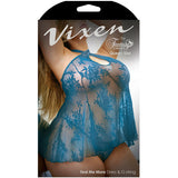 Vixen Teal Me More Vestido de encaje elástico y tanga