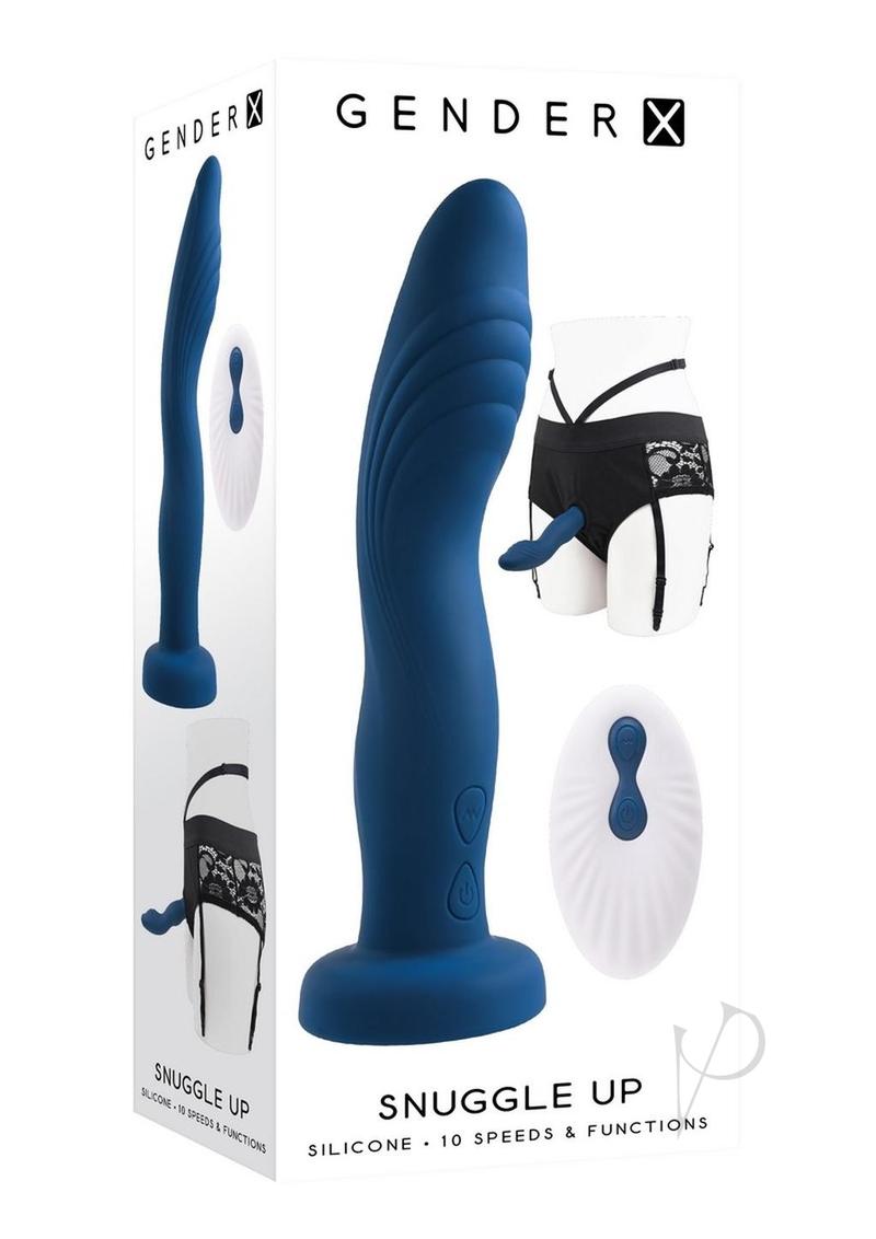 Gender X Snuggle Up Correa vibradora dual de silicona recargable con control remoto - Azul / Negro