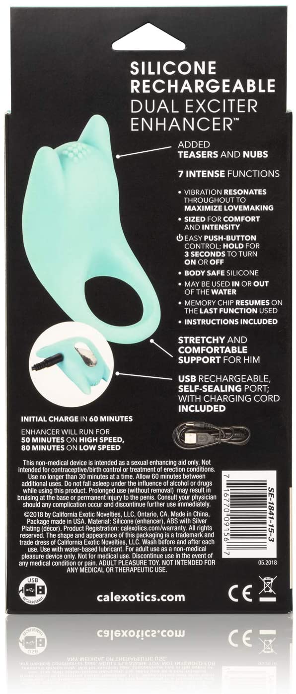 Silicona USB Recargable Dual Exciter Enhancer Anillo Impermeable Verde azulado