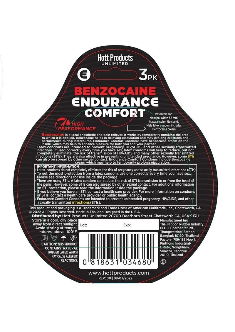 Endurance Comfort Benzocaine Condoms 3Pk