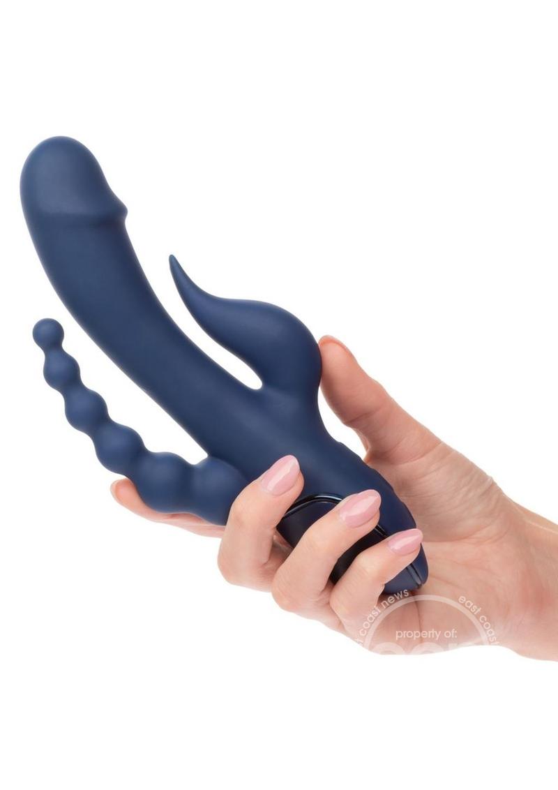 III Vibrador Estimulante de Silicona Recargable Triple Orgasmo - Azul Marino