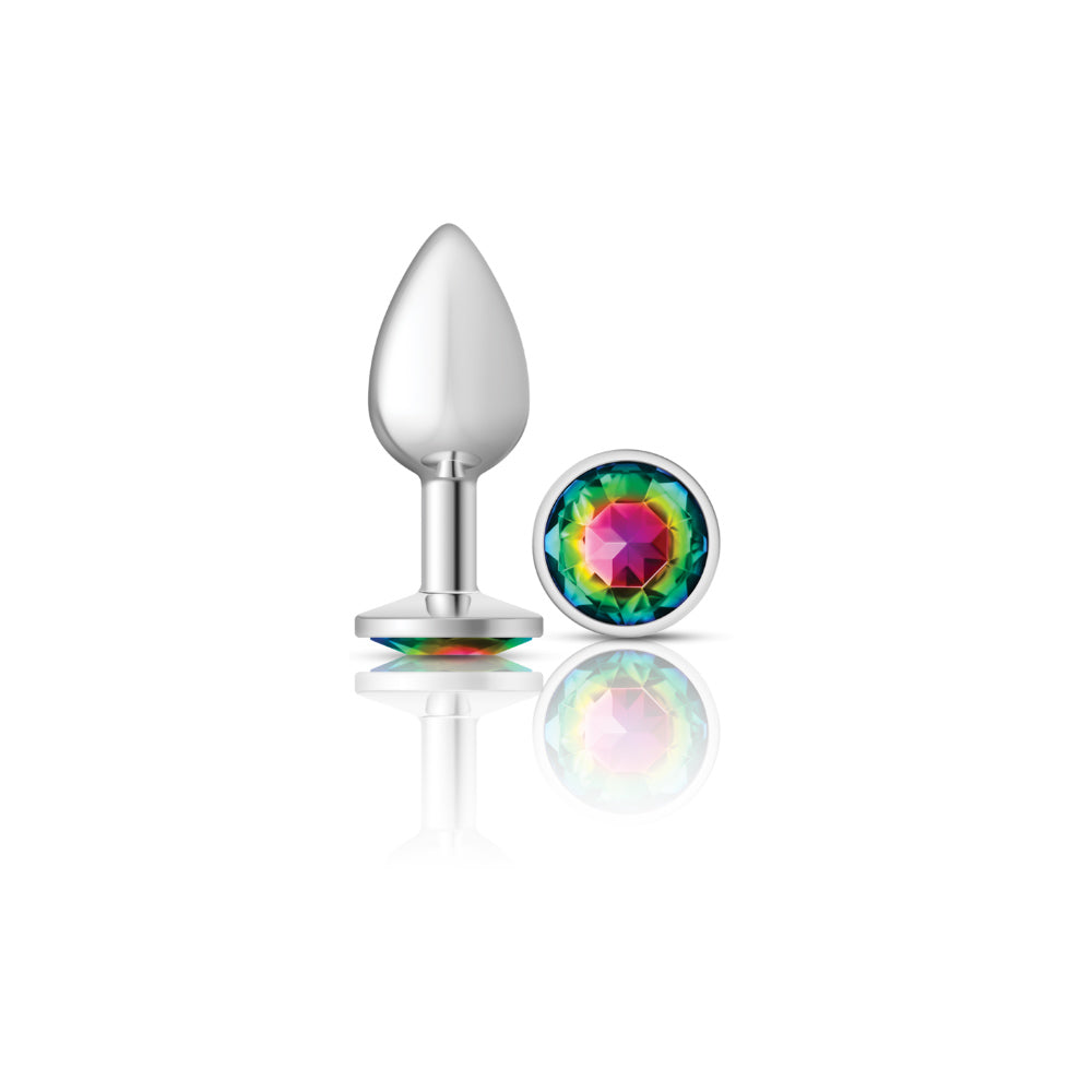 Cheeky Charms-Plug anal de metal plateado- Redondo-Arco iris