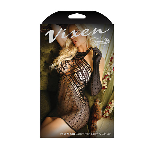 Vixen It'S A Mood Geometric Halter Dress & Matching Gloves