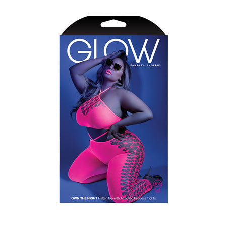 Glow Own The Night Body corto con cuello halter y aberturas Rosa neón QS