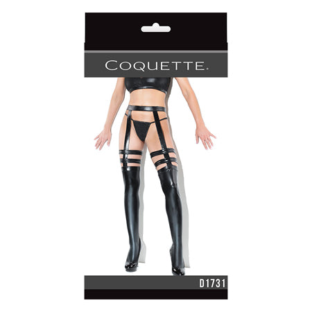 Coquette Thigh-High Wetlook Stockings with Garters