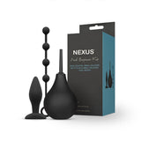 Nexus Kit anal para principiantes con ducha, perlas de silicona, tapón anal pequeño de silicona negro