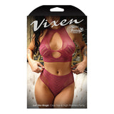 Vixen Just Like Magic 2-Piece Net Crop Top & High-Waisted Panty Cranberry