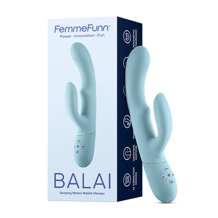 FemmeFunn Balai Vibrador de estimulación dual de movimiento oscilante de silicona recargable azul claro