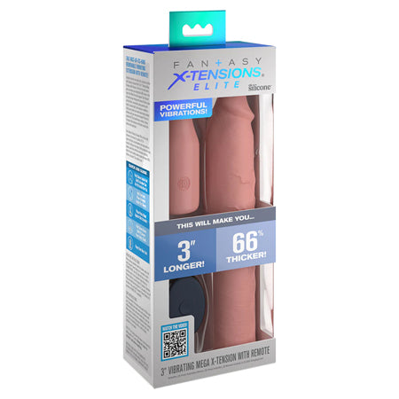 Fantasy X-tensions Elite Megaextensión de silicona vibratoria de 3 pulgadas con control remoto