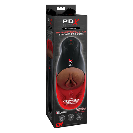 PDX Elite Fuck-O-Matic 2 Rechargeable Vibrating Suction Stroker with Silicone Pulsation Cradle Brown