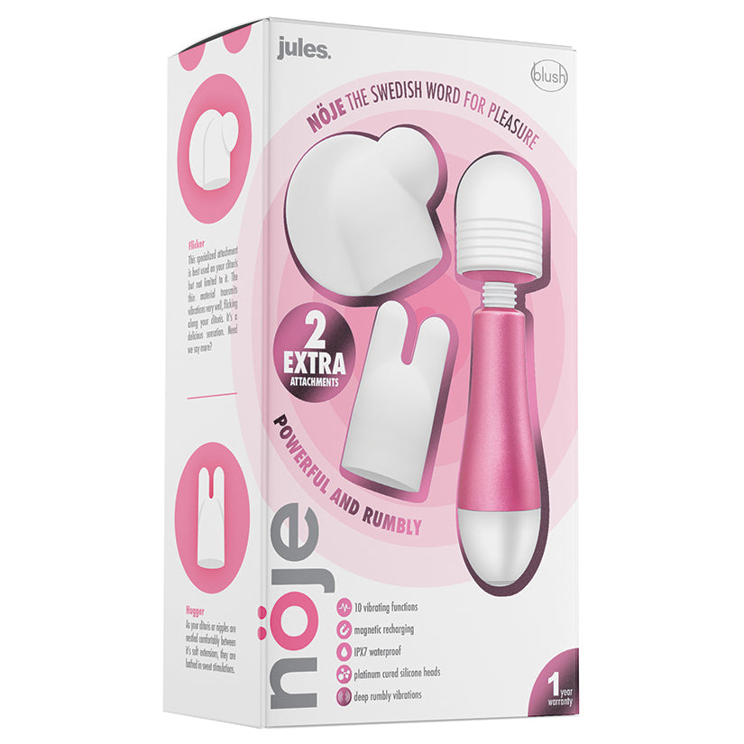 Noje Jules Rechargeable Mini Wand Vibrator with 3 Silicone Head Attachments