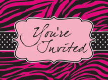 Pink Zebra Diecut Invitations 8pk