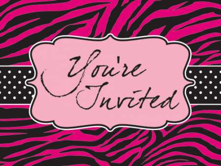 Pink Zebra Diecut Invitations 8pk