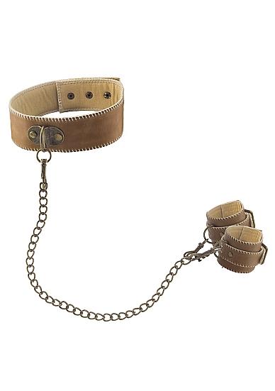 Ouch Collar With Handcuffs Brown