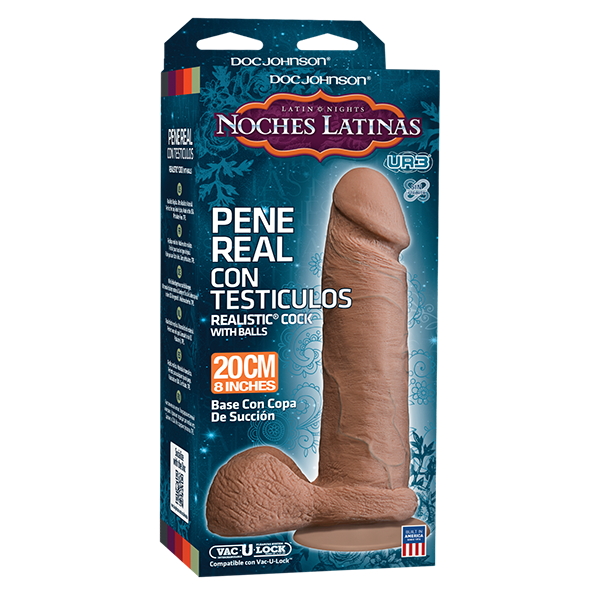 Noches Latinas Pene Real Con Testiculos Dildo-8 inch Brown