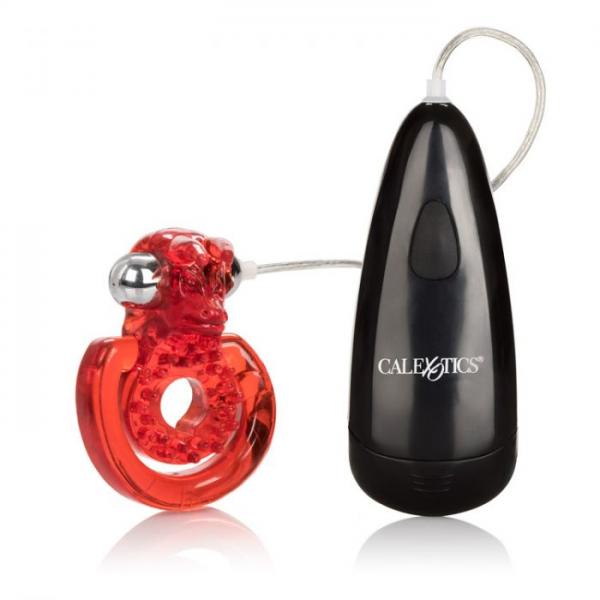 Elite Sexual Exciter Ruby Vibrating Cock Ring with Clitoral Stimulation - Red