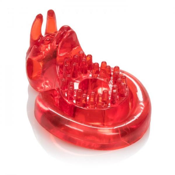Elite Sexual Exciter Ruby Vibrating Cock Ring with Clitoral Stimulation - Red