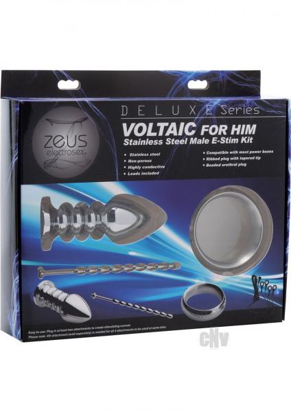 Kit de estimulación eléctrica masculina Zeus Deluxe Voltaic para él de acero inoxidable